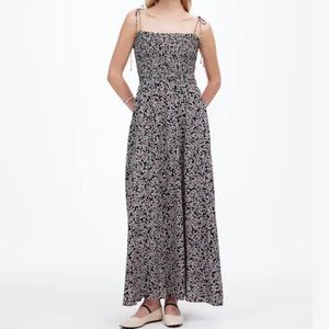 Smocked Tie-Strap Midi Dress in Floral